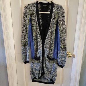 Etro Blue Multi Melange Knit Heavy Longline Sweater Cardigan Size 40 / Small EUC